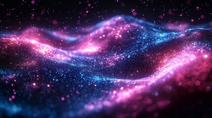 Poster - Exploration of Luminous Waves in Vibrant Colors Creating a Mesmerizing Landscape Resembling a Cosmic Environment