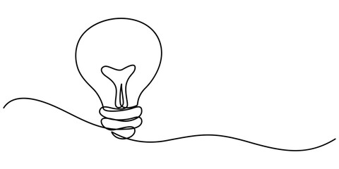 Poster - Drawing of an electric light bulb with continuous line, Continuous one line drawing  light bulb concept, Light bulb continuous line vector illustration with editable stroke. Single line art of light. 