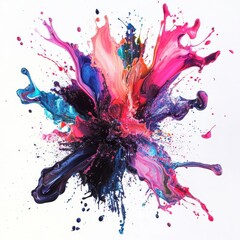 Poster - Vivid Explosion of Colors With Splashes in Shades of Pink, Blue, and Purple Creating an Abstract Design on a White Background