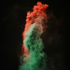 Poster - Colorful Smoke Swirling in Vibrant Hues of Red and Green Against a Dark Background Creates a Striking Visual Effect