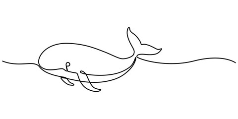 Poster - Continuous one line drawing of orca whale. One line of wild whale killer. Under ocean concept continuous line art. Editable outline, World Maritime Day. whale, continuous single line art hand drawing 