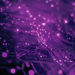 Fototapete - Vibrant Purple Circuit Board Close-Up Showcasing Intricate Patterns and Glowing Lights in a Technology-Themed Design