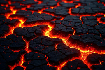 Wall Mural - fiery lava texture showcasing molten red and orange flows with a cracked black surface, evoking inte