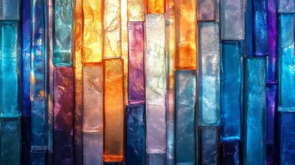 Poster - Colorful Abstract Glass Art Installation With Vibrant Hues and Varied Textures in an Indoor Setting During Daylight