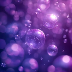 Poster - Colorful Bubbles Floating in a Dreamy Purple Background Creating a Mesmerizing Visual Effect Under Soft Ambient Light
