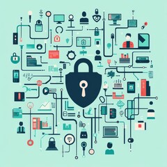 Aufkleber - Digital Security Concepts Illustrated With Various Icons and Symbols in a Cohesive Design Emphasizing Protection and Technology