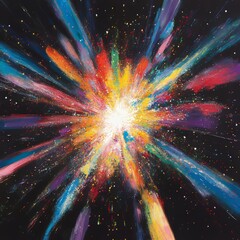 Poster - Vibrant Cosmic Explosion in Abstract Art Depicting an Imaginative Universe Filled With Colors and Energy Emanating From a Bright Core