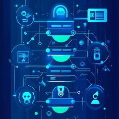 Aufkleber - Digital Security Interface Showcasing Data Protection Measures, User Access Controls, and Threat Detection Systems in a High-Tech Environment