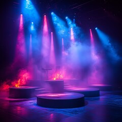 Poster - Dynamic Stage Lighting Creates an Electrifying Atmosphere at a Performance Venue During a Live Music Event in the Evening With Colorful Smoke Effects
