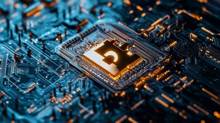 Aufkleber - Detailed View of a Glowing Microprocessor on a Circuit Board With Intricate Designs and Connections During a Technological Setup