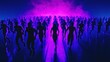© milenialdesastudio - Silhouetted figures running towards a vibrant purple and blue light.