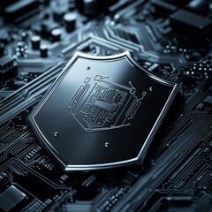 Aufkleber - Symbol of Cybersecurity on a Detailed Circuit Board Focusing on Technology, Protection, and Digital Innovation
