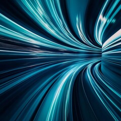 Poster - Dynamic Light Trails Create an Abstract Representation of Speed and Movement Through a Futuristic Tunnel of Blue Tones
