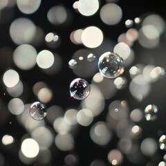 Poster - Bubbles Floating in a Cosmic Background With Bright Reflections and Blurred Lights Creating a Dreamy Effect at Night