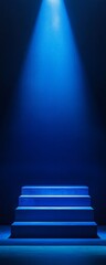 Poster - Illuminated Blue Staircase Creates a Dramatic Atmosphere for Performances in a Darkened Venue Setting