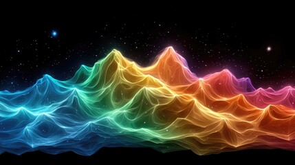 Poster - Vibrant mountain waves visualization digital art abstract concept dark background artistic viewpoint