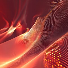 Poster - Digital Waves of Orange and Red Flowing With Luminous Dots Creating a Vibrant Abstract Design During a Glowing Night