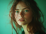 Portret kobiety, analogowy aparat, generative ai 