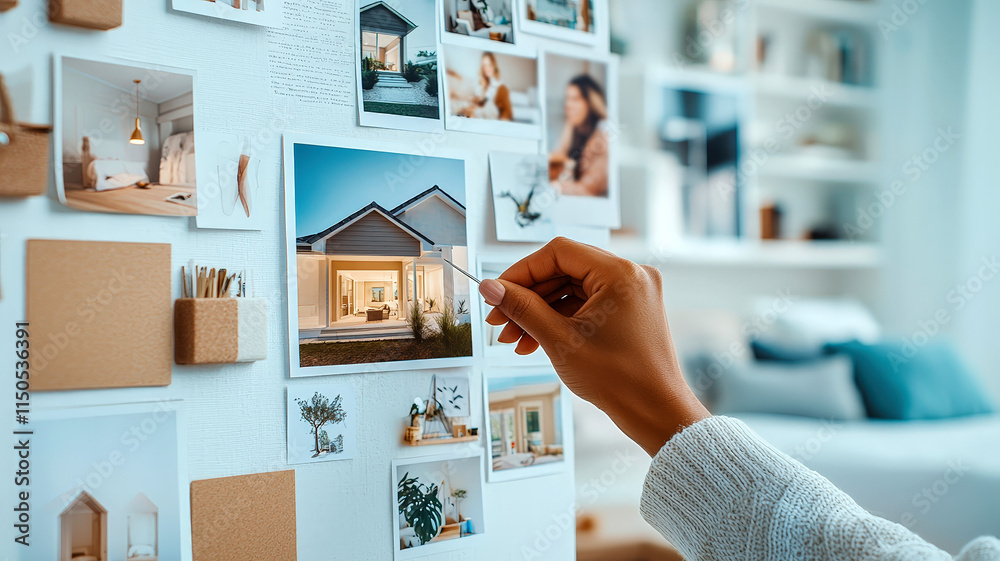 A person pins a photo of their dream home on a vision board for ...