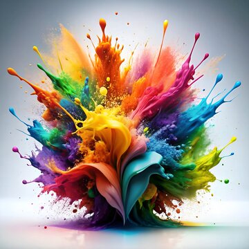 Abstract digital art piece of colorful splashes and splashes of paint