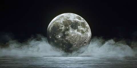 Wall Mural - Large moon is in the sky above a body of water