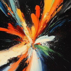 Poster - Vibrant Explosion of Colors in Abstract Artwork Created Using Dynamic Brush Strokes Against a Black Background Showcasing Creativity and Energy