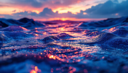 Wall Mural - Deep Ocean Waves Illuminated by Sunset Glow
