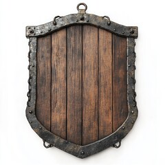 Wall Mural - Rustic Medieval Emblem: A 3D Artistic Representation of an Aged Wooden Sign with Chain Details