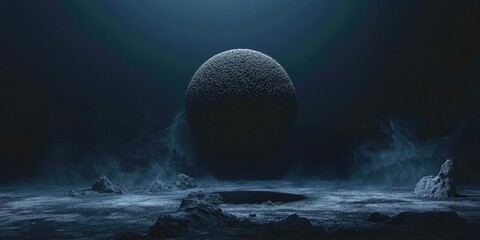 Wall Mural - Large black sphere is in the middle of a dark background