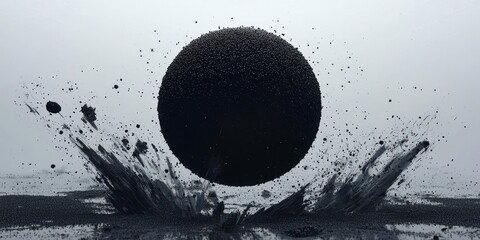 Wall Mural - Black sphere is surrounded by a cloud of black dust
