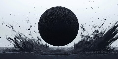 Wall Mural - Black ball is in the air with a lot of black dust around it