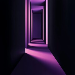 Poster - Mysterious Corridor Illuminated by Purple Light Creates an Intriguing Atmosphere in a Modern Architectural Space