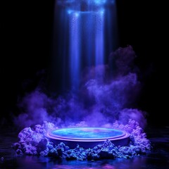 Poster - Mysterious Portal With Swirling Blue Mist and Glowing Light in a Dark Setting Creates an Enchanting Atmosphere at Night