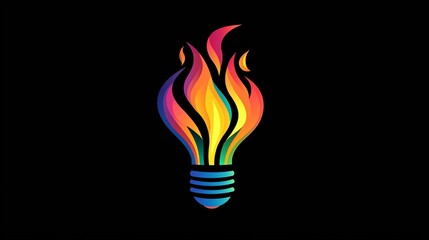Poster - Brightly Colored Light Bulb Design Featuring Flames in Vibrant Hues Against a Black Backdrop Showcasing Creativity and Innovation