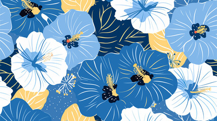 Naklejka na meble Blue Hibiscus Flower Seamless Pattern Illustration