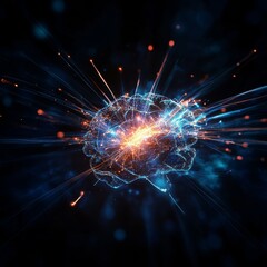 Poster - Abstract Representation of a Brain Emitting Light and Energy in a Dark Space Showcasing Neural Activity and Connectivity