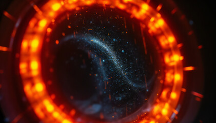 Wall Mural - A massive solar flare erupting from the surface of the sun, with intense orange and red colors and a swirling, chaotic pattern of plasma and energy, surrounded by dark space during daytime with calm.