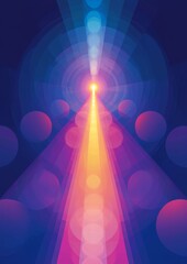 Poster - Colorful Light Beams Radiate From a Central Point, Creating a Vibrant Abstract Design With Circular Shapes Against a Dark Background