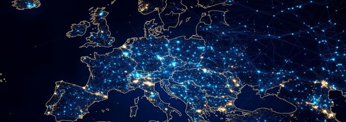Poster - Sparkling Network of Lights Across Europe at Night Showcases Vibrant Cities and Interconnected Regions in a Stunning Aerial View From Space
