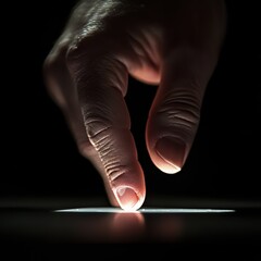 Poster - Touching a Sleek Surface in Low Light, Capturing the Delicate Interaction of Hand and Technology