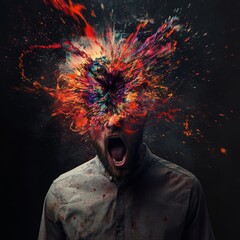 Poster - Creative Explosion of Colors and Emotions Emanating From a Man's Head During an Artistic Expression at a Contemporary Art Venue