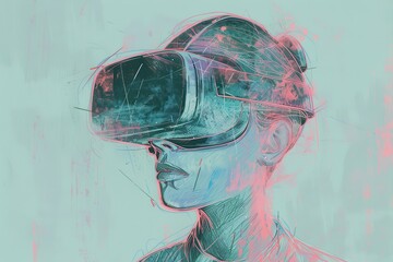 Poster - Exploration of virtual reality technology with colorful lights in the background during an immersive experience