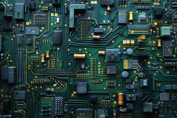 Aufkleber - Exploring the intricate patterns and components of a green circuit board filled with electronic parts and connections