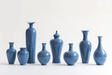 Aufkleber - Collection of handcrafted ceramic vases displayed on a rustic wooden shelf in an artist studio with natural light streaming through the window