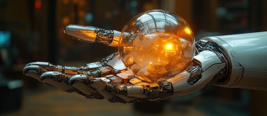 Poster - Robotic hand holding a glowing orb of energy.