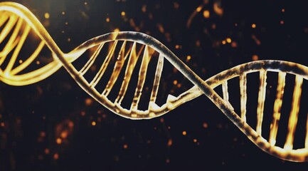 Aufkleber -  golden DNA double helix structure with glowing particles on futuristic background