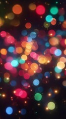 Fototapete - Vertical display of multicolored bokeh lights creating a vibrant, dreamy effect on a dark backdrop