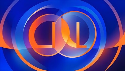 Poster -  abstract design with concentric circles and letter-like lines. orange, blue and purple with smooth gradient transitions. Depth and movement effect, suitable for dynamic backgrounds in presentations a