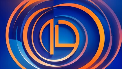 Poster -  abstract design with concentric circles and letter-like lines. orange, blue and purple with smooth gradient transitions. Depth and movement effect, suitable for dynamic backgrounds in presentations a