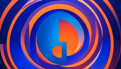 Poster - Abstract design with concentric circles in blue and orange shades on a dark background. The central part of the image contains a stylized letter “D” in bright colors.
